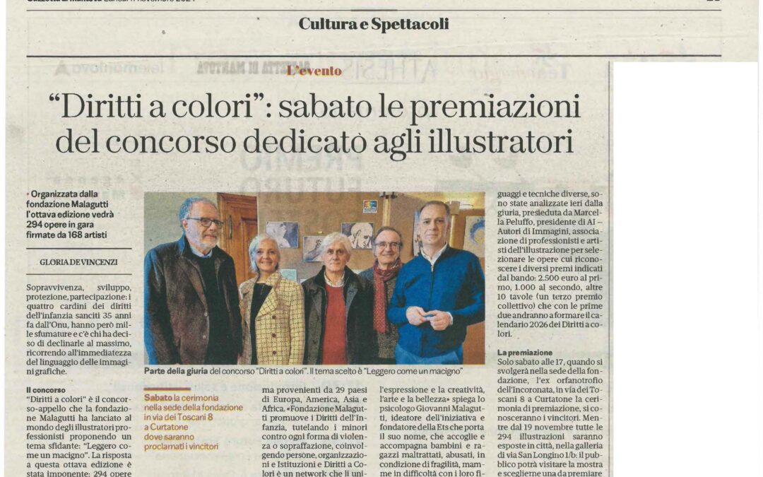 Gazzetta di Mantova – 11.11.2024 – “‘Diritti a Colori’: sabato le premiazioni del concorso dedicato agli illustratori’”